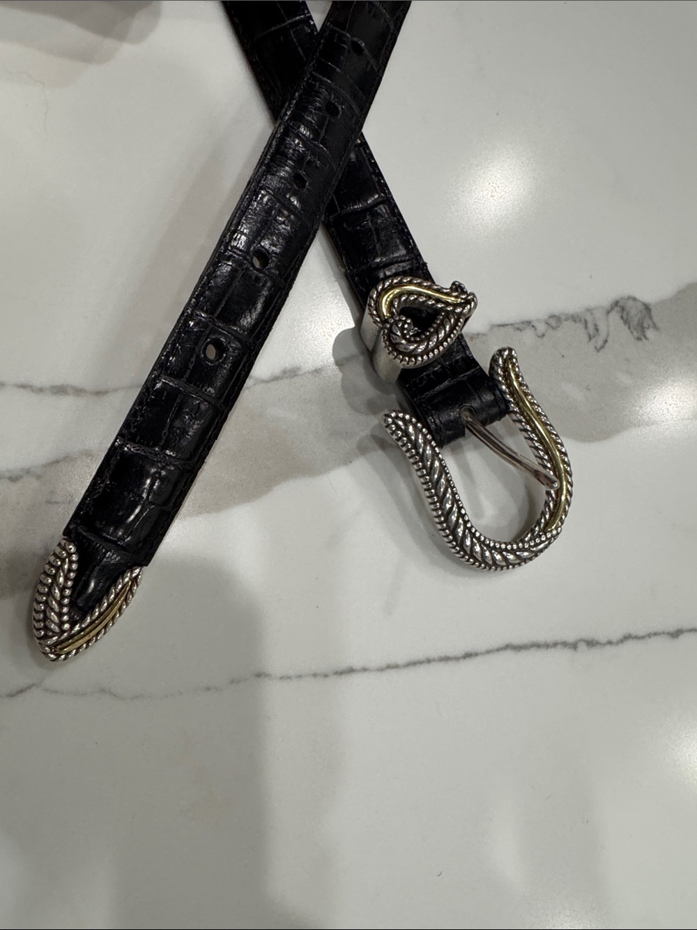 Vintage Brighton Leather Belt Womens M/L Black Silver /Gold Thin hearts Western